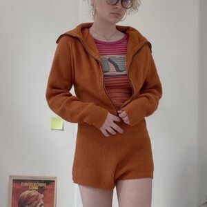 Burnt orange ribbed zip up romper from urban outfitters